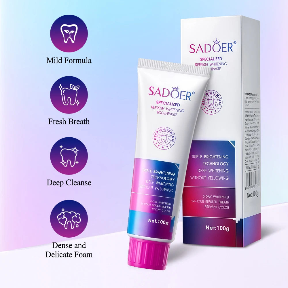 Teeth Whitening Toothpaste Effectively Removes Tea, Coffee, and Wine Stains Fresh Breath Toothpaste for Sensitive Teeth 3 Pack