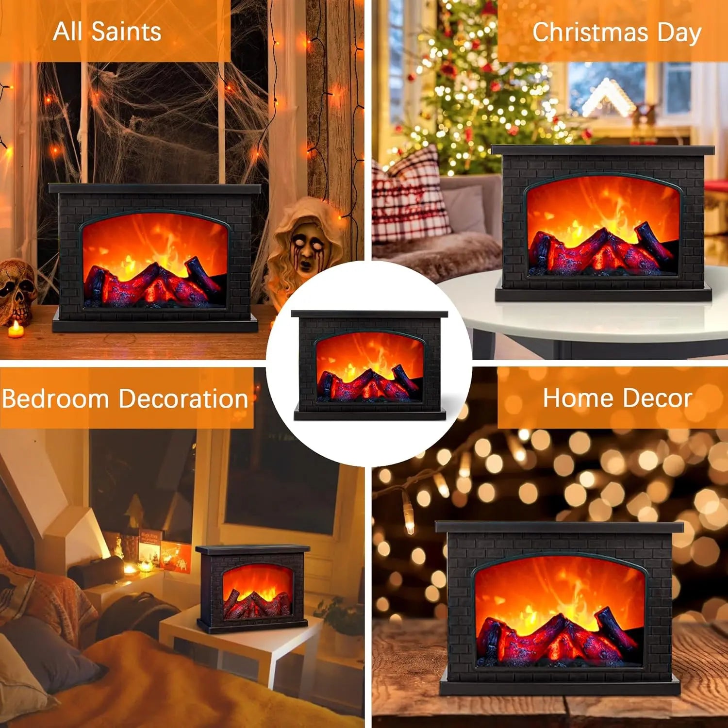 Fireplace Flame Light, Fake Fireplace LED Table Lights USB or Battery Power Lamp for Holiday Winter Gift Party Warm Home Decor