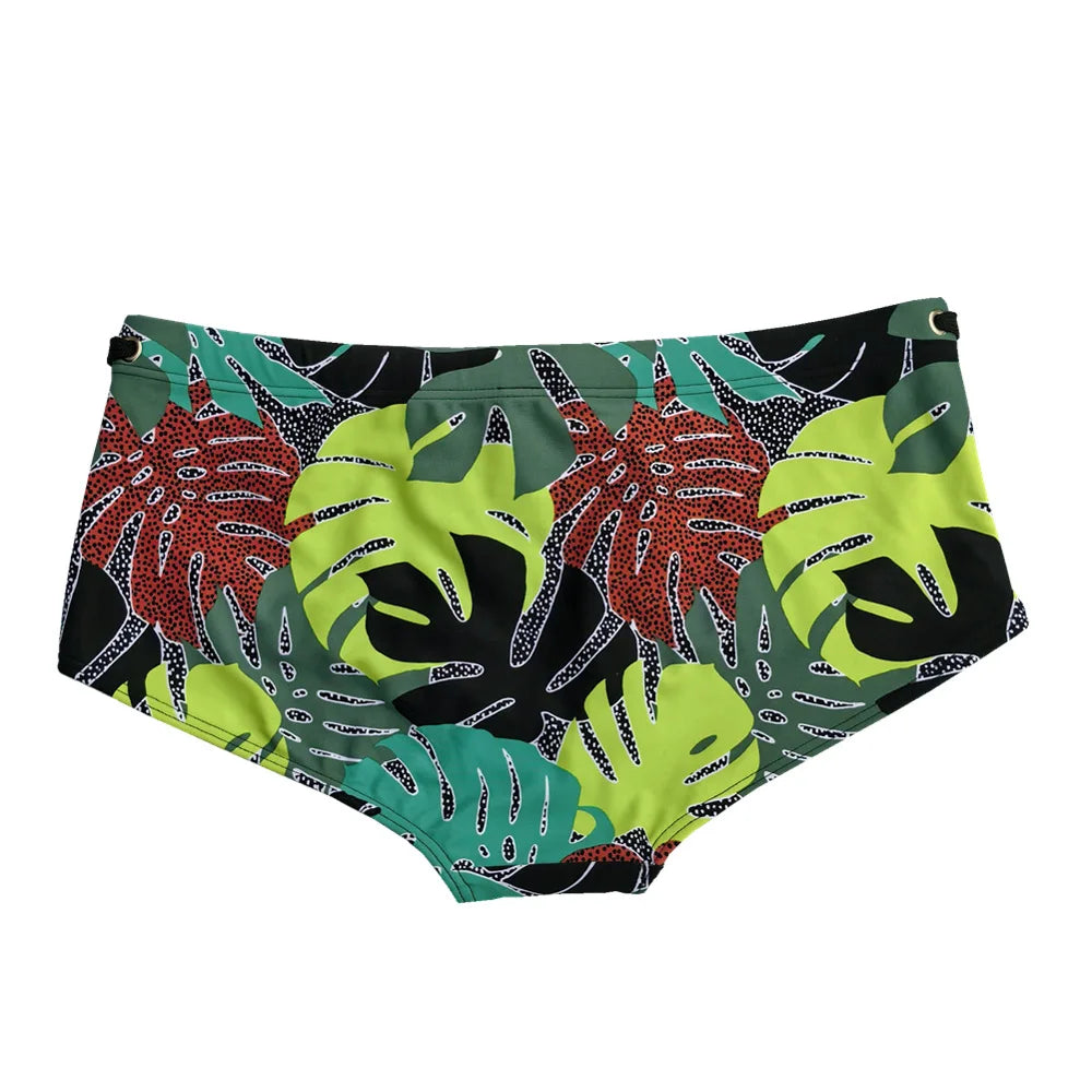 Sexy Swimming Trunks Mens Leaf Swim Boxer Briefs Swimwear Young Man Swimsuit Beach Wear Surfing Bathing Suit Shorts zwembroek