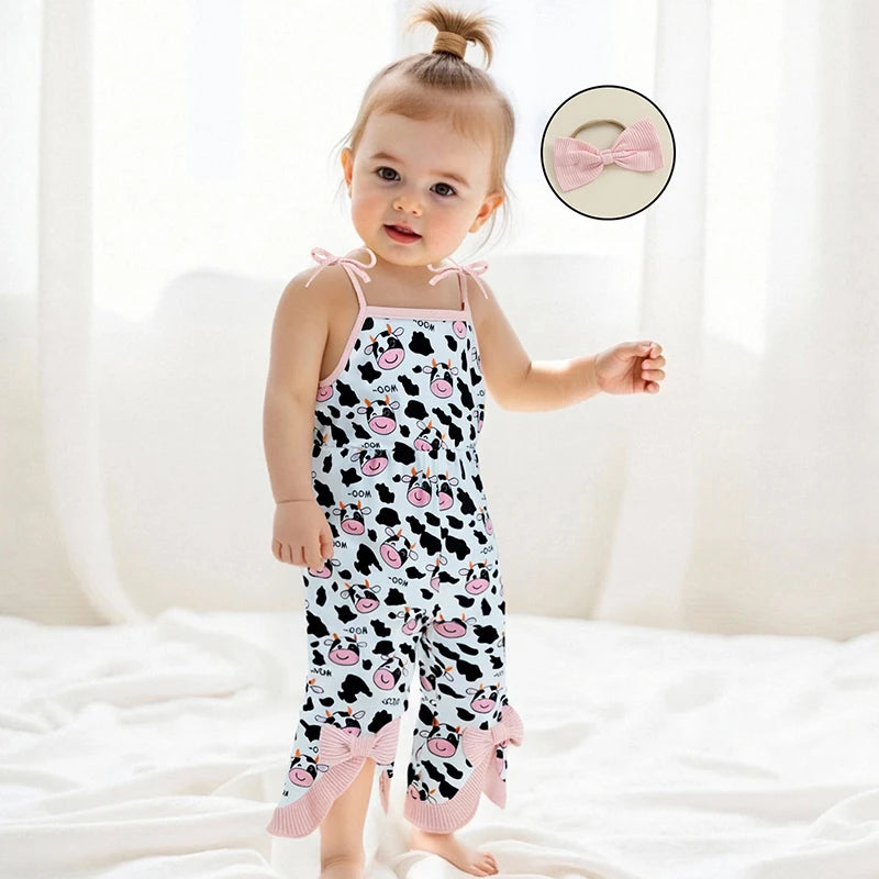 Adorable Infant Girl Floral Print Romper with Matching Headband Set for Summer Beach Vacation Outfit 2 Pcs Set