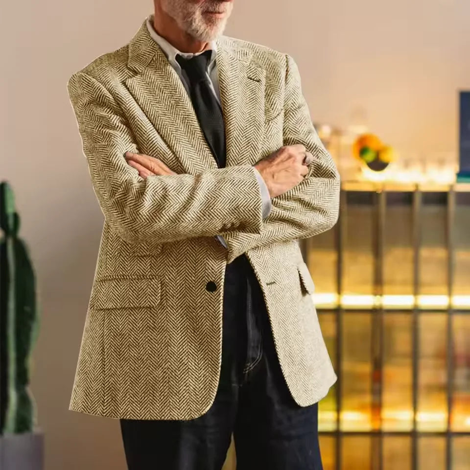 Mens Clothing Men's Large Herringbone Jacket Casual Blazer Single-breasted Slim Jacket Casual Fashion Comfortable Outerwear Coat