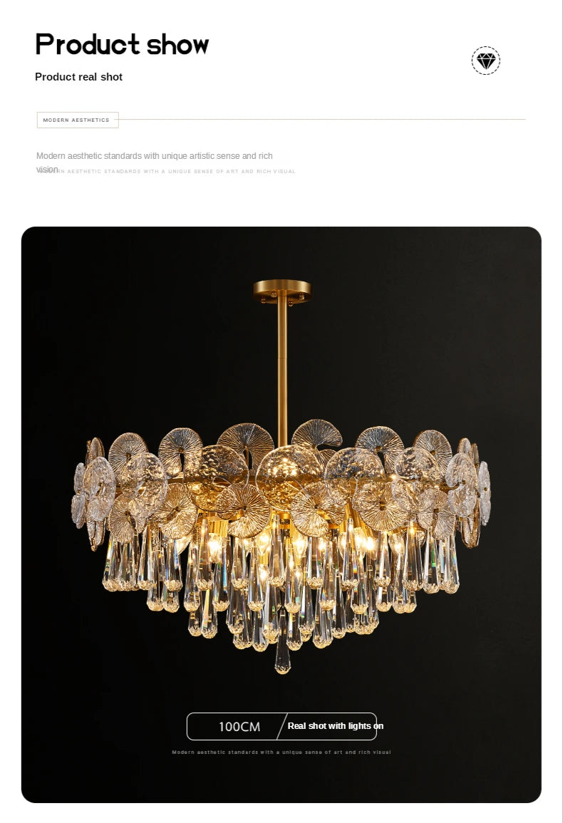 Nordic Luxury Living Room Lotus Pendant Lamp 2024 Modern Crystal Chandeliers Bedroom Restaurant Hotel Home Decor Lustre Fixtures