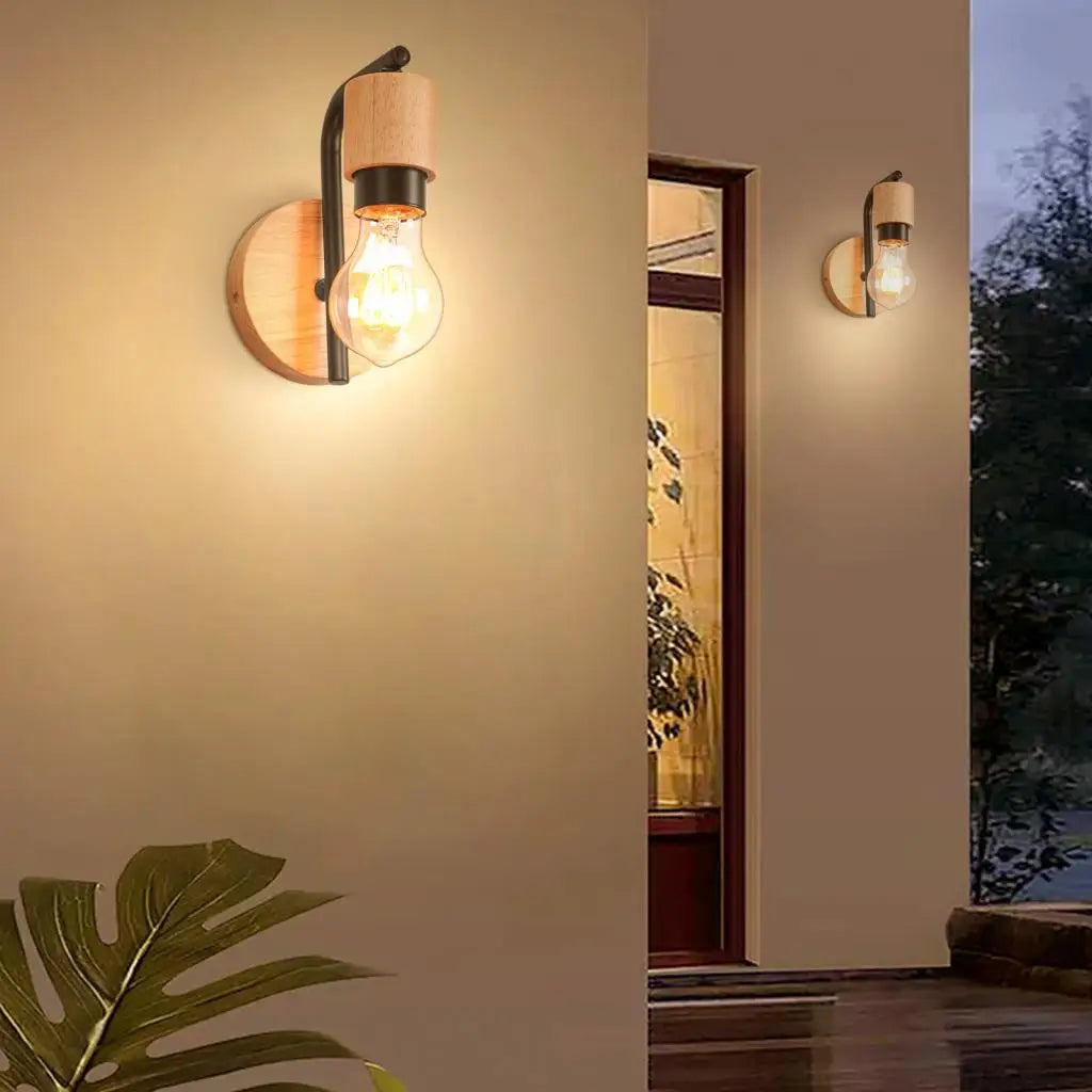 LED Wooden Wall Lights Vintage Wall Lamps Bedroom Bedside Lamp Shade Modern Wall Sconce for Kitchen Restaurant E27 Home Decor