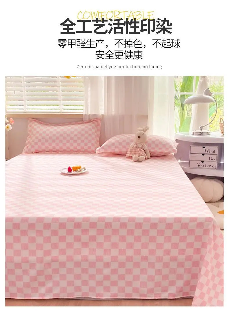 Bed Sheets Plaid Non-slip Comfortable Washed Twin Queen Full Size Nordic Style Universal Bedspread Simple Durable Antibacterial