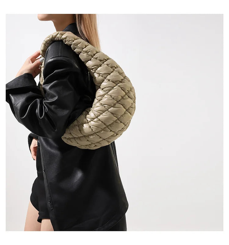 Quilted Embroidered Thread Women's Bag Pleated Cloud Mini Handbags Down Padded Lightweight Clutch Bag Cotton Small Shoulder Bags