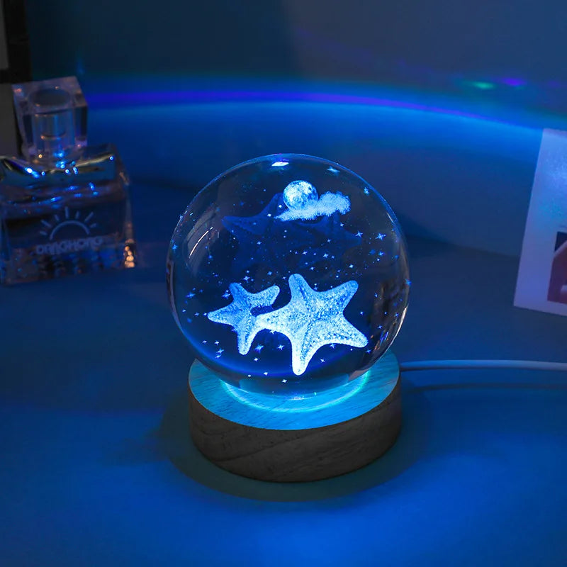 3D Crystal Lights Lamp Glowing Planetary Galaxy Night Light Crystal Ball Night Lights Bedside Light Home Decor Christmas Gift
