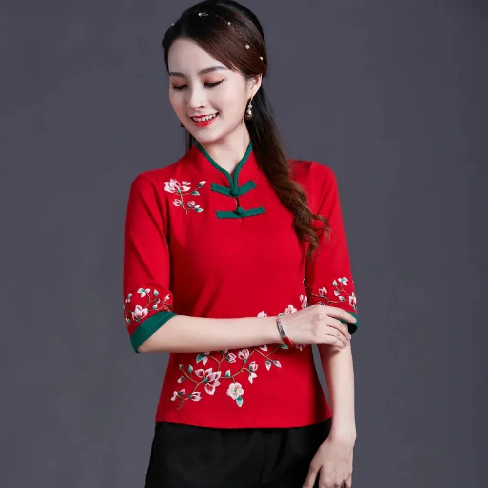 Women Clothes Shirts for Women T-shirts Y2k Tops Vintage Women Clothing Fashion Casual Elegant Summer Embroidery Ethnic Style