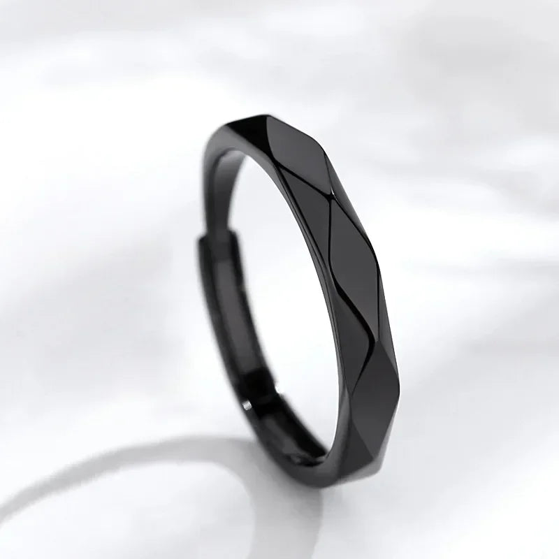 1Pair Simple Rhombus Couple Rings for Women Men Black Sliver Couple Goth Ring Luxury Opening Finger Ring Lover's Jewelry Gifts