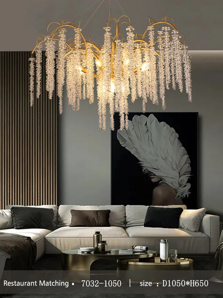 Morden LED Art Strip Crystal Ceiling Chandeliers Branch Pendant Lamp Villa Hall Hanging Light Home Decor Lustre Lighting Fixture