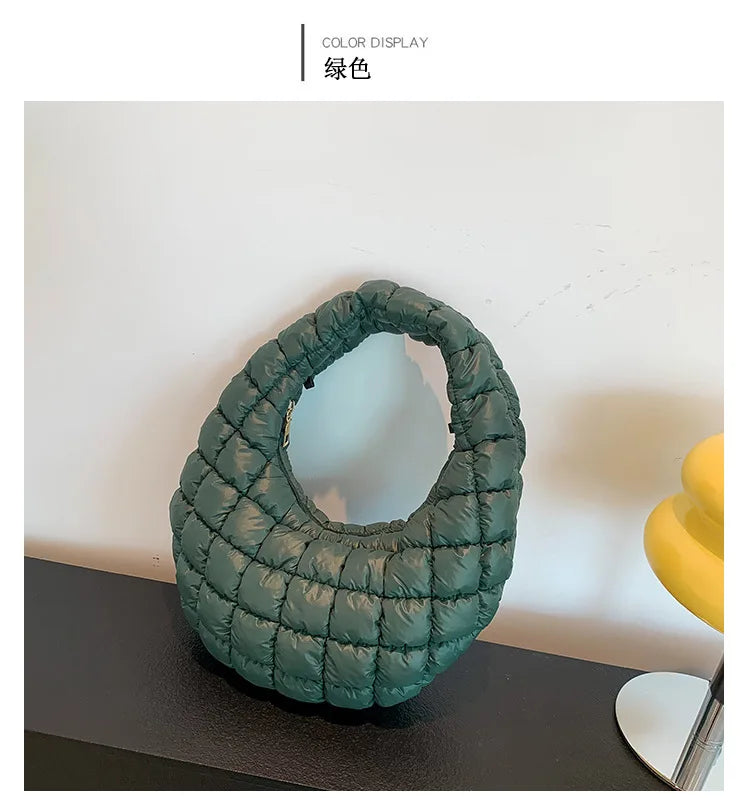 Quilted Embroidered Thread Women's Bag Pleated Cloud Mini Handbags Down Padded Lightweight Clutch Bag Cotton Small Shoulder Bags