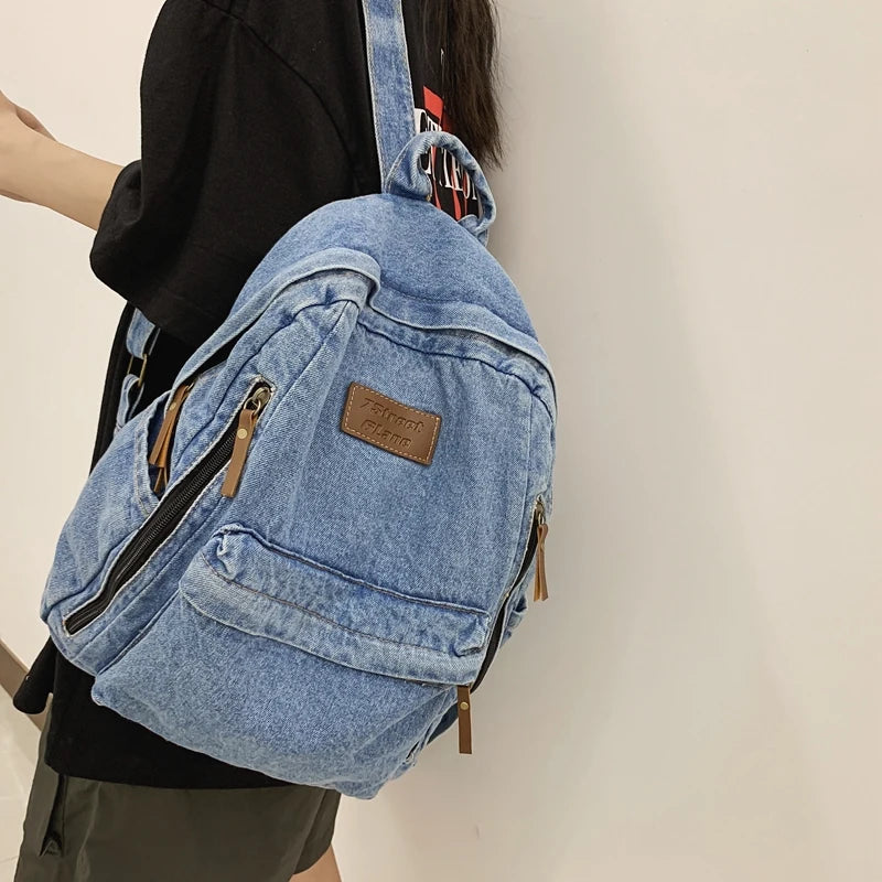 New Men's and Women's Denim Backpack Large Capacity Laptop Bag Travel Backpack College Student Backpack