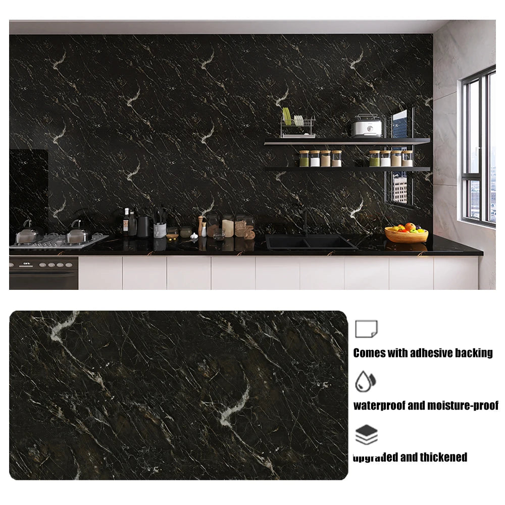 Marble oil resistant 40cm kitchen sticker self-adhesive waterproof cabinet stove top wallpaper desktop bathroom decoration