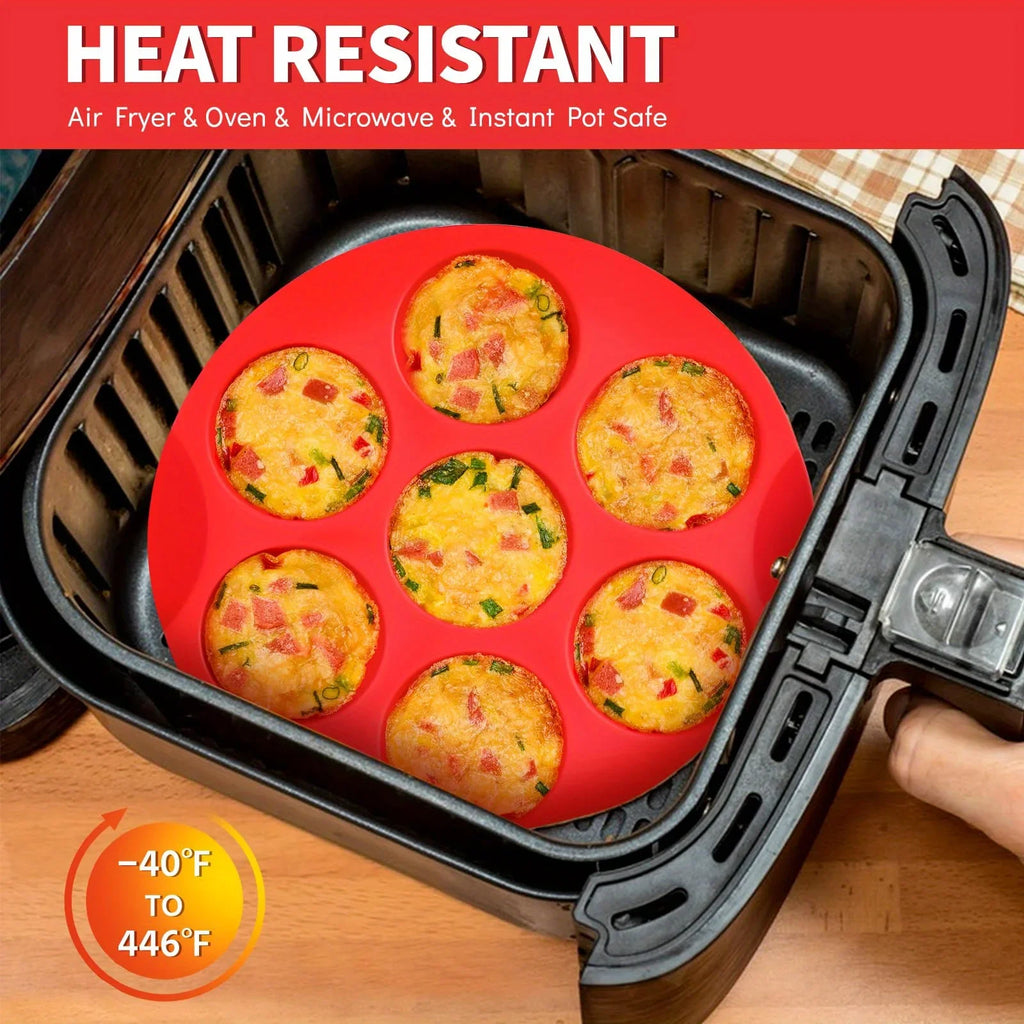 Silicone Egg Bite Molds for Air Fryer - 7-Cavity Non-Stick Muffin Pan for Cupcakes/Quiches/Tarts - Dishwasher Safe
