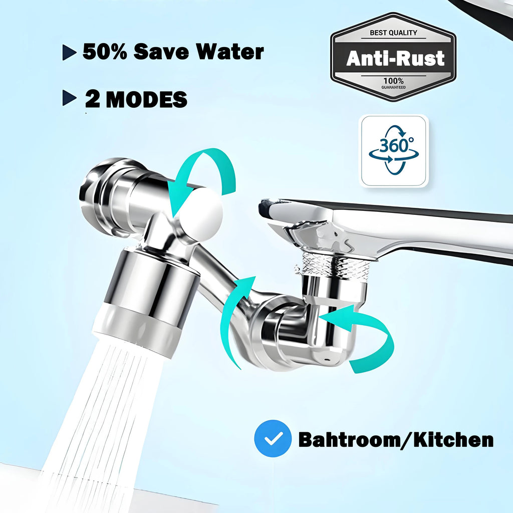 Universal 1080° Swivel Kitchen Faucet Extender with Dual Spray Modes Flexible Arm and Aerator Nozzle for Easy Sink Cleaning