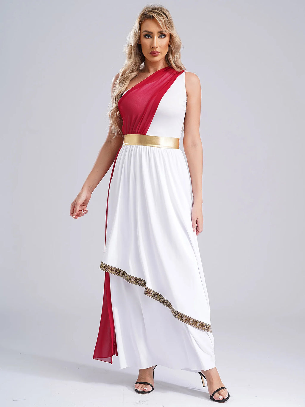 Womens Ancient Greek Costume Halloween Greek Princess Deity Queen Cosplay Flowy Tulle Chiffon Toga Dress Carnival Fancy Dress Up