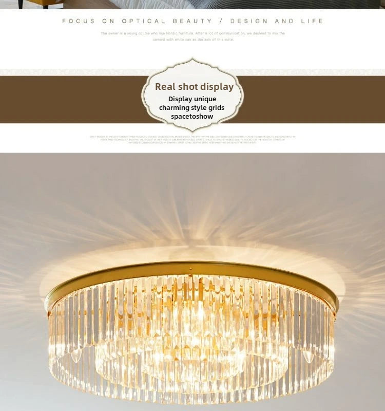 Modern LED Crystal Chandelier American Atmosphere Living Room Villa Hanging Light Bedroom Dining Room Pendant Lamp Home Decor