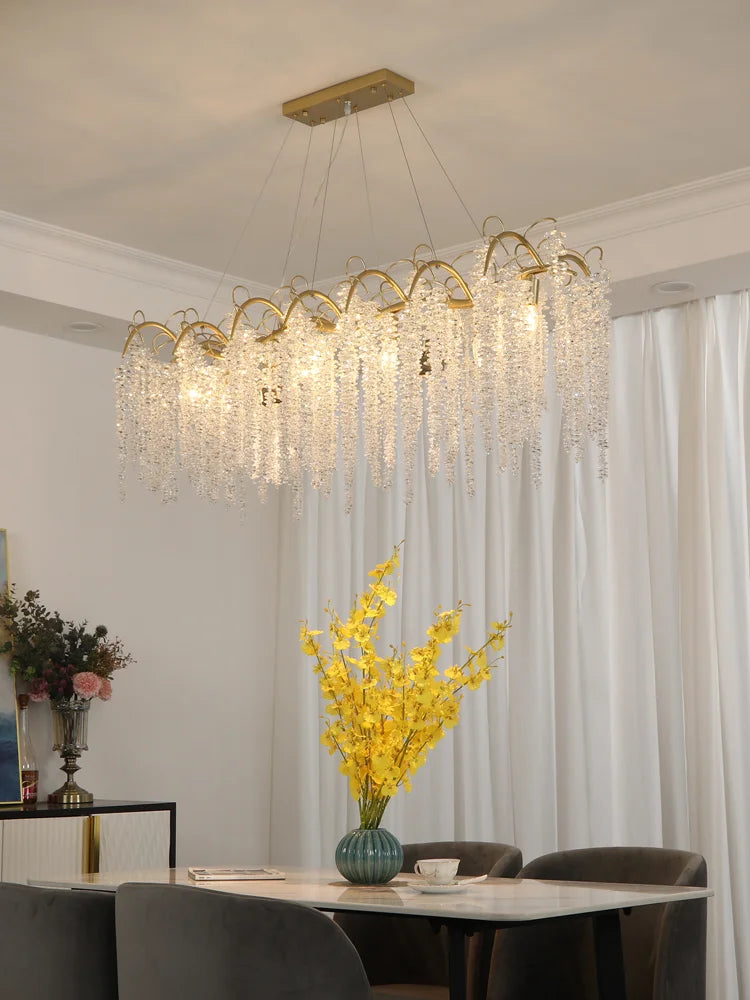Morden LED Art Strip Crystal Ceiling Chandeliers Branch Pendant Lamp Villa Hall Hanging Light Home Decor Lustre Lighting Fixture