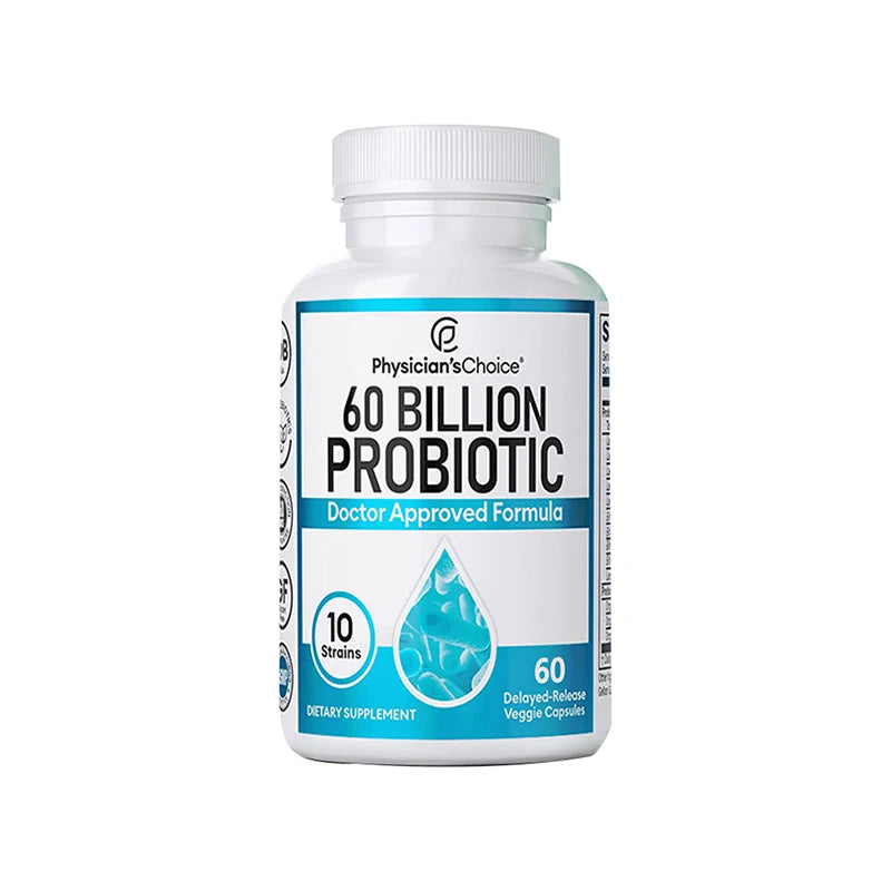 Probiotics 60 Billion CFU - 10 Strains + Organic Prebiotics, Immune, Digestive, Gut Health, Supports Constipation, Gas, Bloating