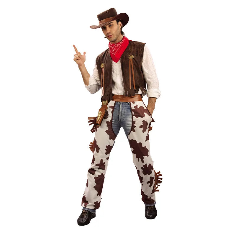 Adult Men's Western Cowboy Costume Halloween Cosplay Masquerade Role-playing Performance Outfit Traditional Chinese Stage Cos...