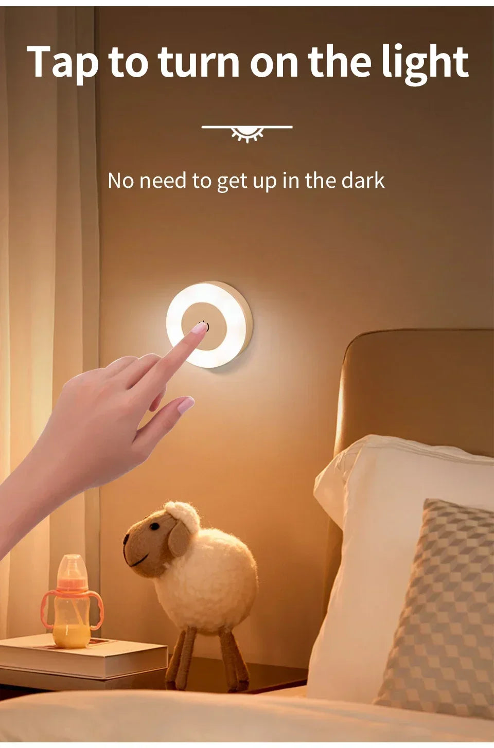 Led Wall Light Portable USB Rechargeable Night Light for Living Room Bedroom Lighting Lamps Bedside Lamp Touch Light Home Decor