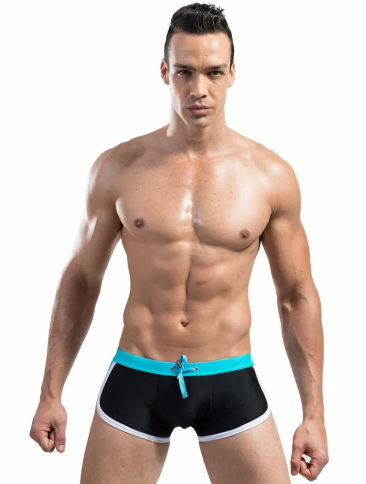Men's Swimming Trunks with Drawstring Flat Angle Swim Shorts Quick Dry Beach Shorts for Water Sports