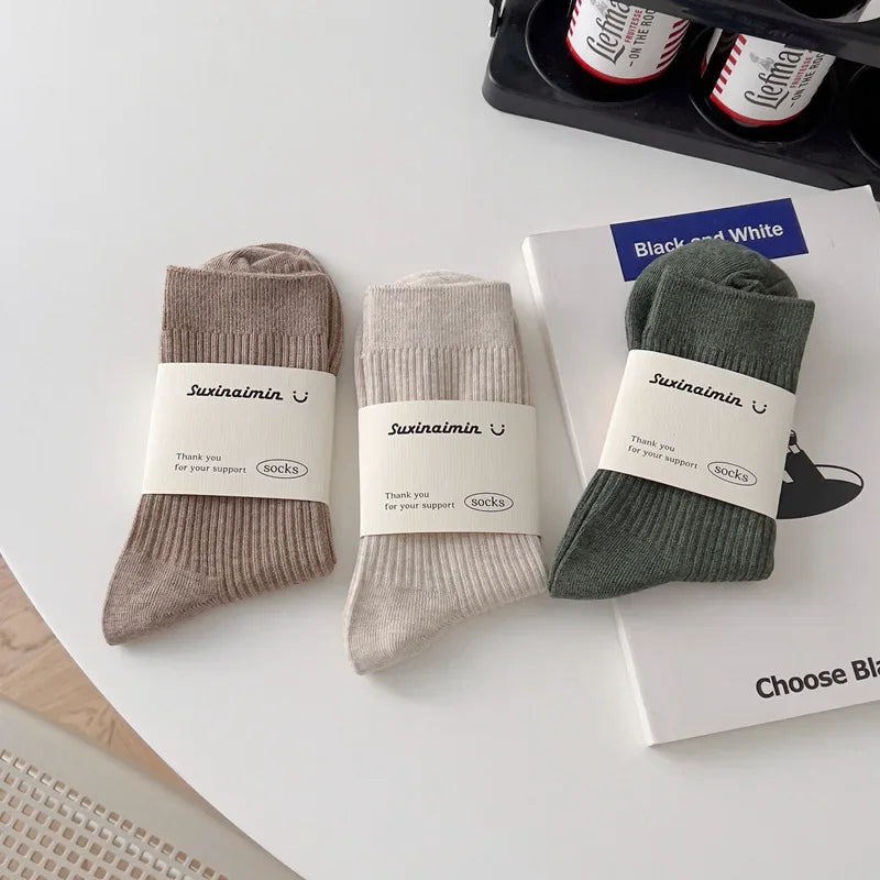 Mens Socks Casual Fashion  Men Business Male Breathable Elastic Cotton Long Socks Solid Color Black Blue Gray SocksAutumn Winter