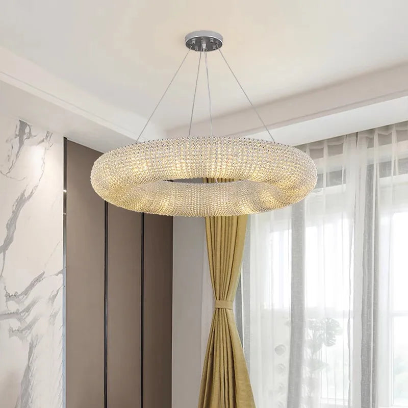 American Luxury Loft Led Chandelier Modern Living Room Pendant Lights K9 Crystal Suspend Lamp Home Decor Indoor  Lustre Fixtures