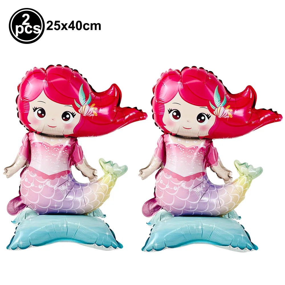 Mermaid Tableware Set Paper Plates Cup Tablecloth Little Mermaid Balloons Kids Girl Mermaid Birthday Party Decoration Supplies