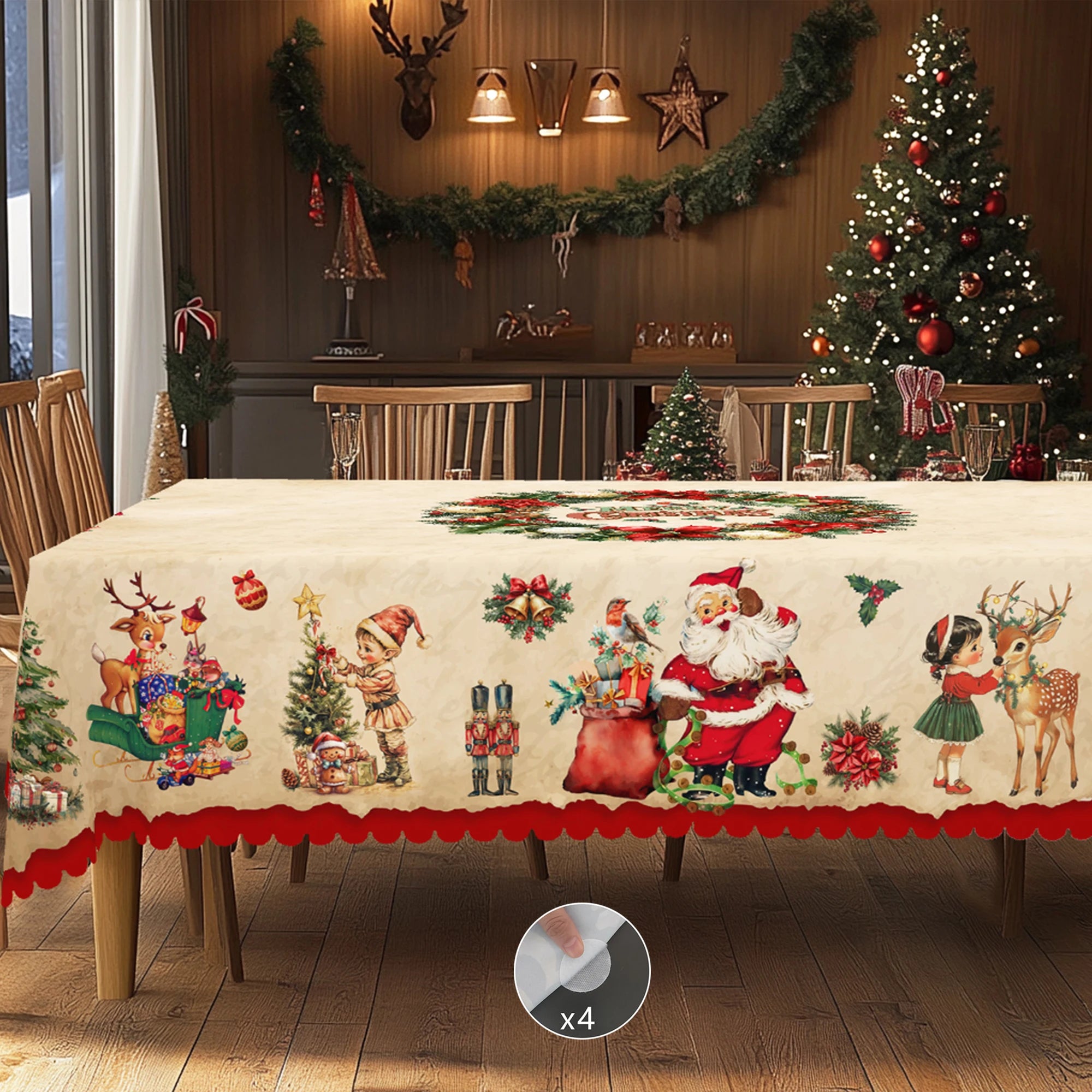 1 Piece Merry Christmas Themed Printed Tablecloth, Retro Country Farmhouse Style, Santa Claus, Christmas Gift Pattern Design, Suitable for Christmas, New Year Party, Party Decoration, Kitchen Accessories, Room and Outdoor Dec