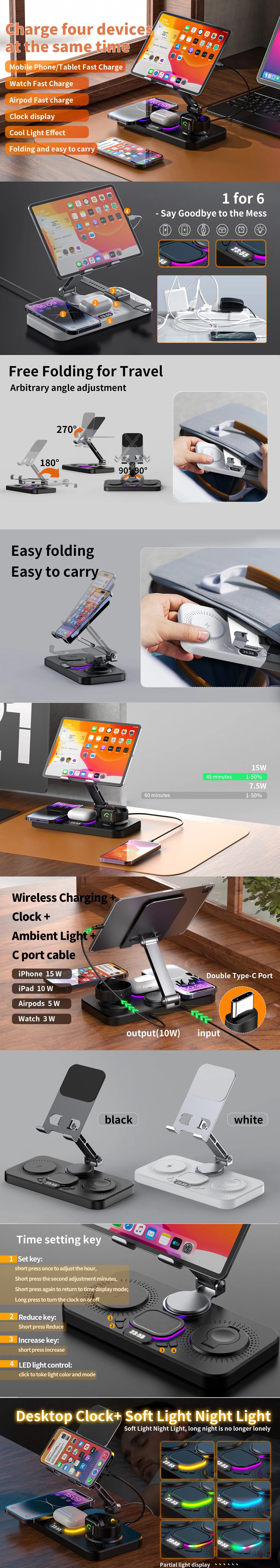 4 In 1 Foldable Wireless Chargeing Station For iPhone 17~12 Series, Wireless Charging Station For iWatch Series, AirPods Series