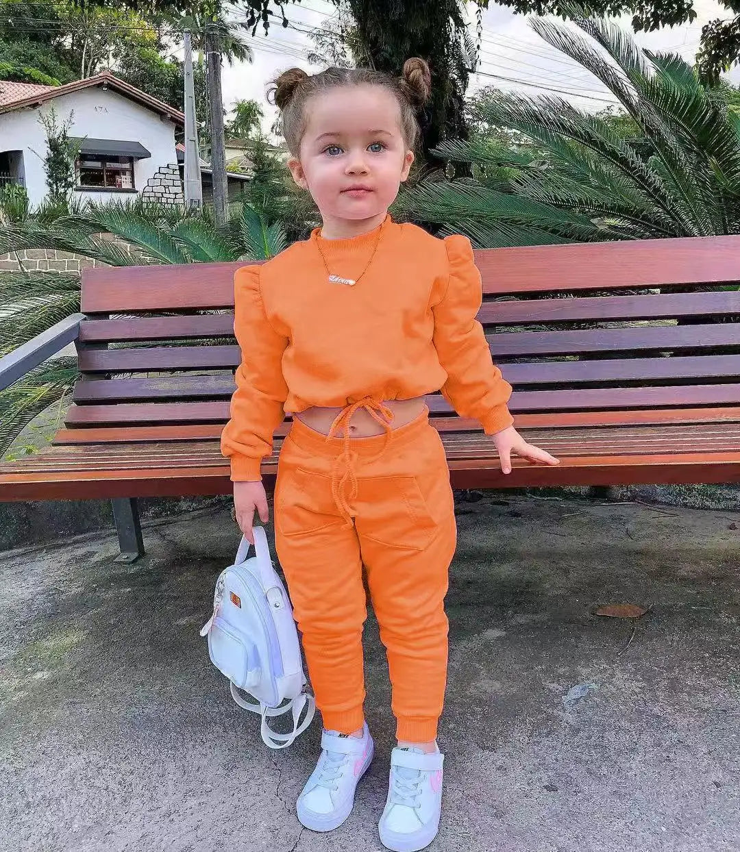 Children's Kids Girls Fall Clothing Outfits Solid Color Long Sleeve Crop Tops+Sport Pants Trousers Fashion Clothes Sets 1-7Y