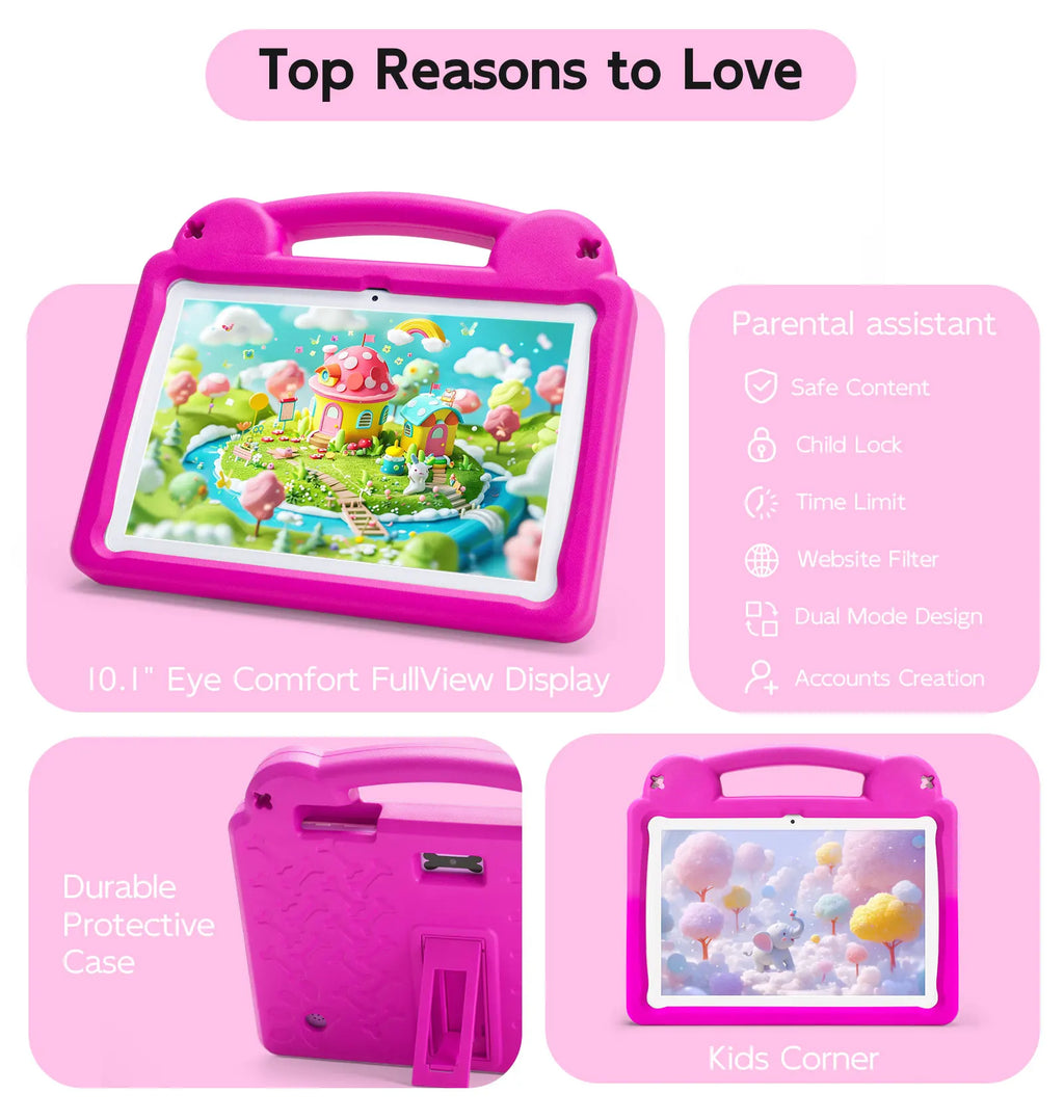 Paitanry 10.1 Inch Kids Tablet 5000Mah Octa-Core 8GB（4+4 Expand）RAM 64GB ROM A523 2.0GHZ Learning Education Children's Tablets