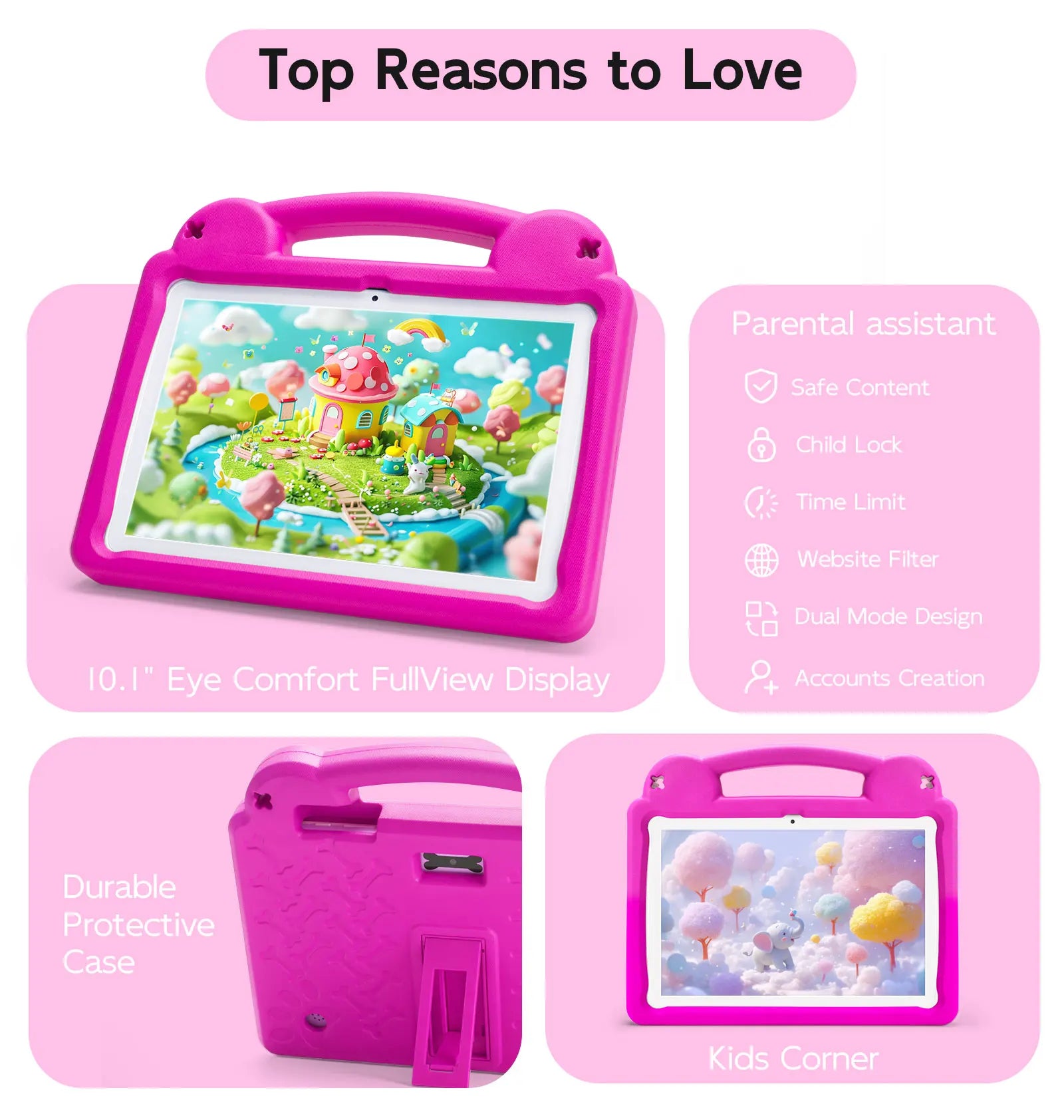 Paitanry 10.1 Inch Kids Tablet 5000Mah Octa-Core 8GB（4+4 Expand）RAM 64GB ROM A523 2.0GHZ Learning Education Children's Tablets