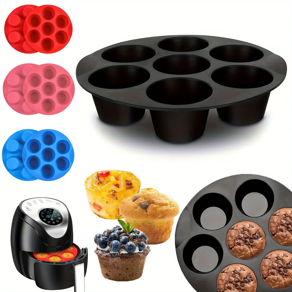 Silicone Egg Bite Molds for Air Fryer - 7-Cavity Non-Stick Muffin Pan for Cupcakes/Quiches/Tarts - Dishwasher Safe