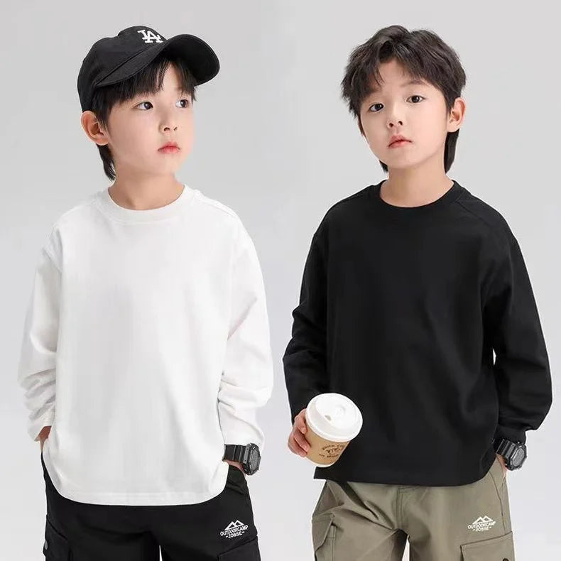 Children's Clothing 2025 Cotton Boys Girls T-Shirt Solid Long Sleeve Kids Cothes Autumn Sweatshirt Tops Teenage 6 8 10 12 Years
