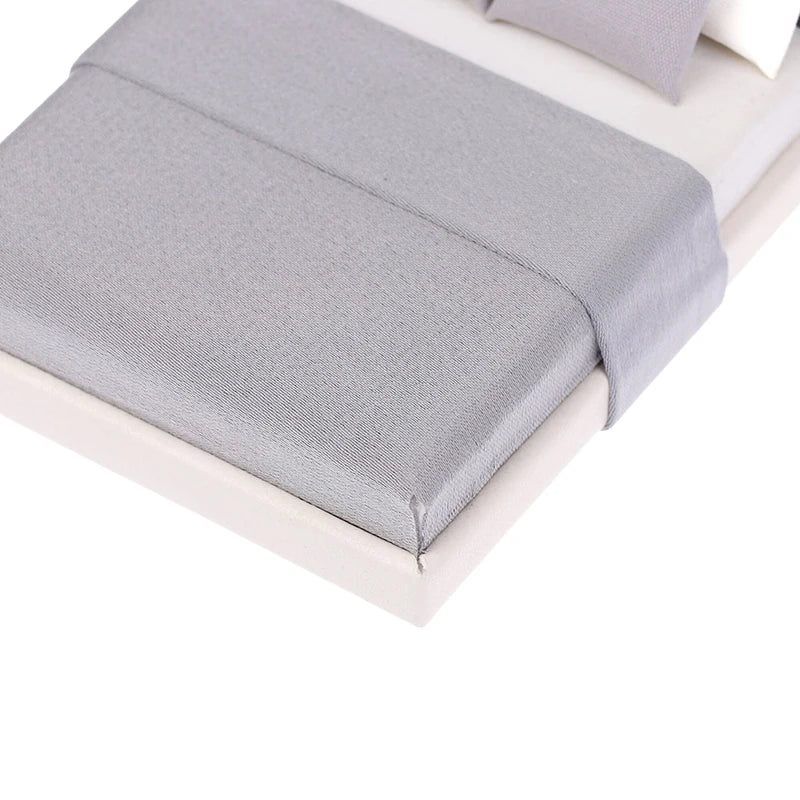 Dollhouse Cream Color Double Bed Model For Bedroom Micro Landscape Scene Miniature Furniture Doll Accessories