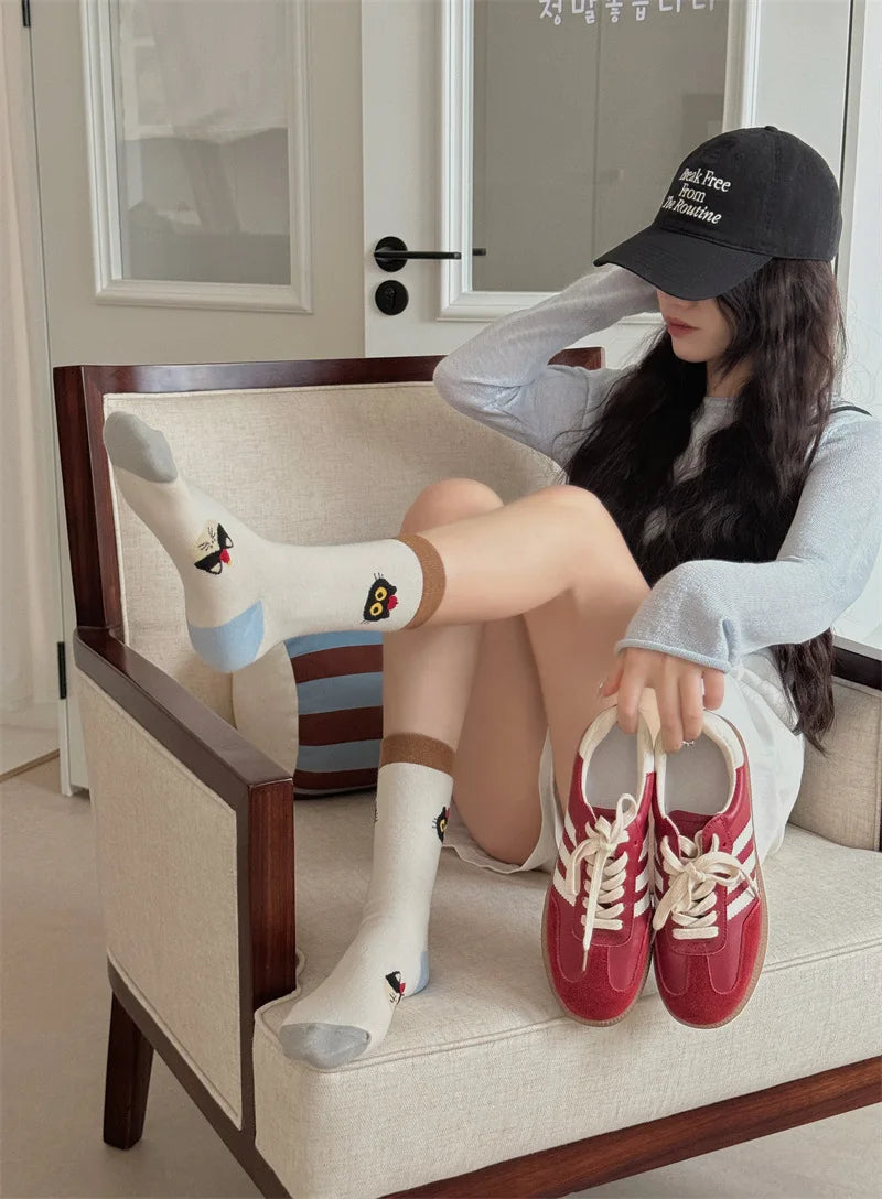 Socks For Women Cute New Novelties Fashion Cotton Breathable Funny Socks Female Casual Long Preppy Style Cartoon Socks Striped