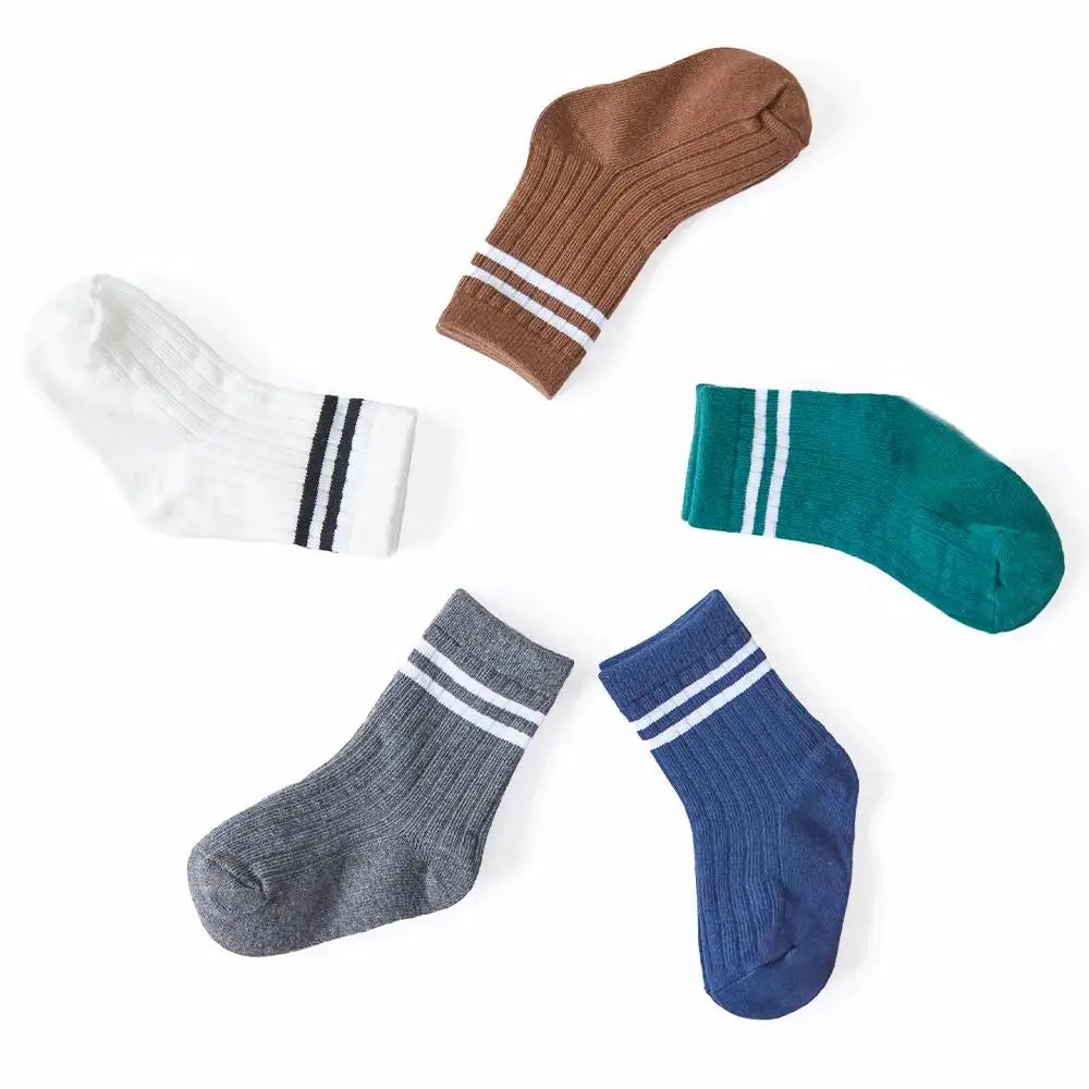 4 Pairs/set Babys Boys Striped Socks Pure Cotton Ribbed Toddler Boys Ankle Socks Pack Soft Kids Accessoies Clothes For 0-5Y Boys