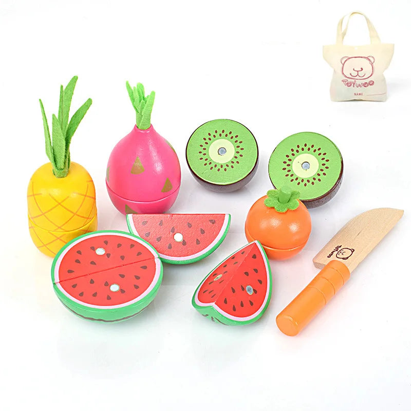 Wooden Pretend Play Food Kitchen Toys Classic Cutting Cooking Set Kids HousePlay Educational Imitation Game Toys for Girls Boys