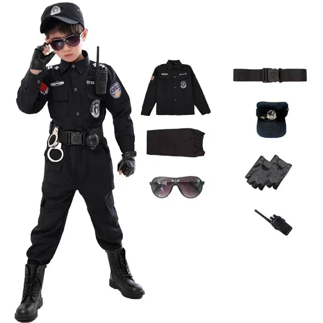 Costumes de policier du SWAT pour enfants, uniforme de police de carnaval pour enfants, armée, policier, soldat, Hallo