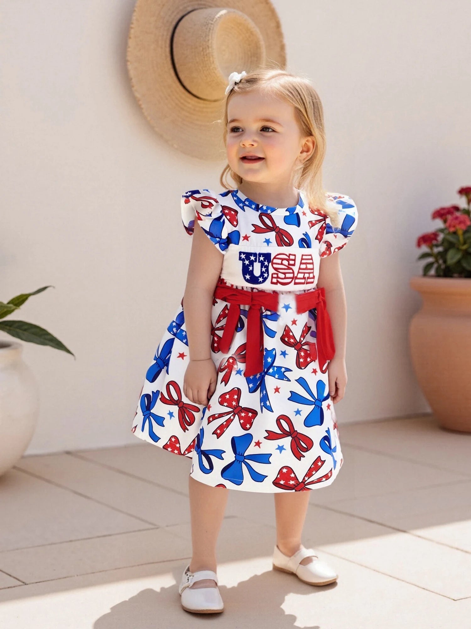 Girls Patriotic Dress American Flag Print Bow Sleeveless Casual Dress Toddler Independence Day Summer Outfit Kids Red White