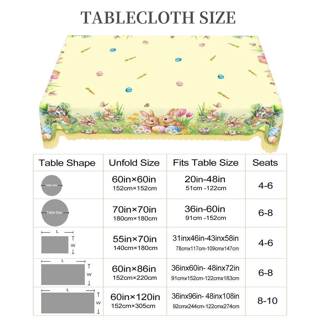 1 Easter Round Tablecloth, 5 Sizes Available, Tulip Easter Bunny Egg Garden Printed Square Tablecloth, Edge Embossing Process, Spring Garden Tablecloth Decoration, Tablecloth for Daily Home Kitchen, Terrace Use, Easter Decora