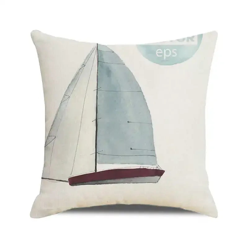 Throw Pillow Cover Watercolor Lighthouse Navigation Ocean Seagull Boat Home Sofa Cushion Cover Home Decor Pillowcase 40x40 Cm