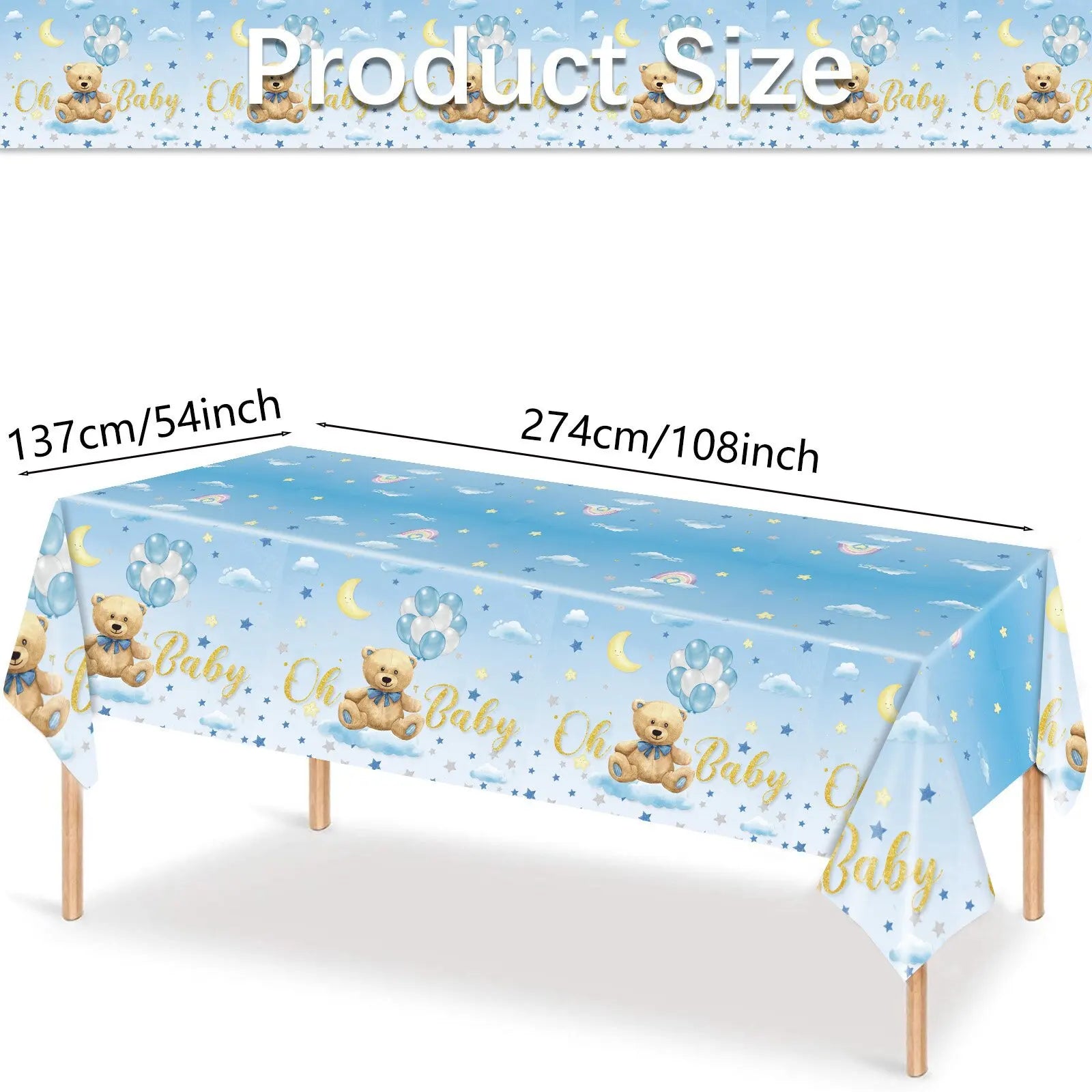 Cute Bear Disposable Tablecloth Blue Oh Baby Table Cover Boy Girl Baby Shower Party Decoration Kids Birthday Cartoon Tablecloth