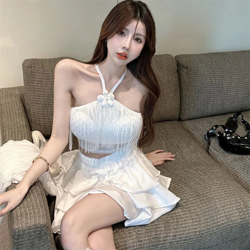 Summer Sexy Tassel Halter Camisole Women Solid Color Sleeveless Slim Tank Top