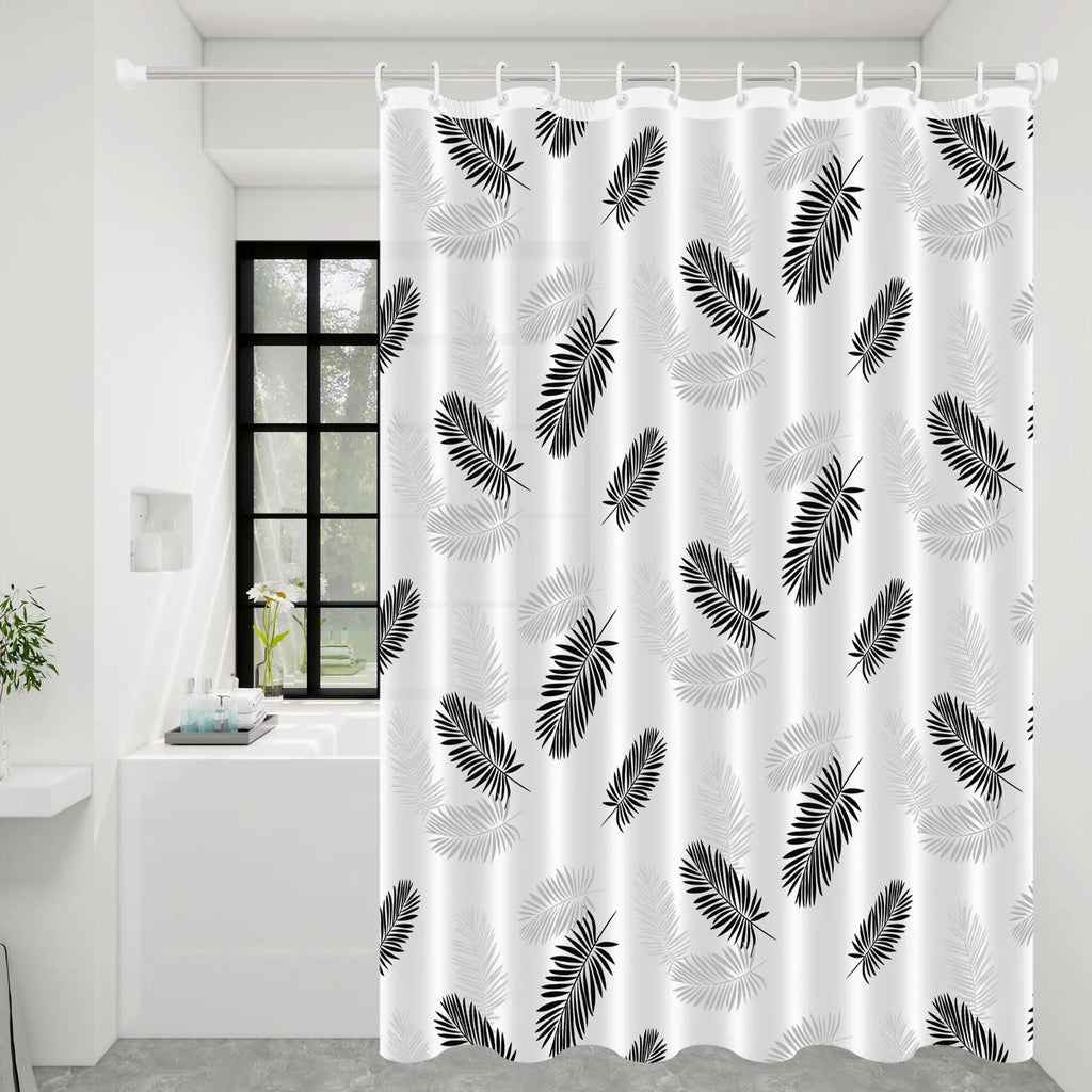 1pc Black Tropical Leaves Popular Shower Curtain Waterproof PEVA Botanical Bathroom Decor