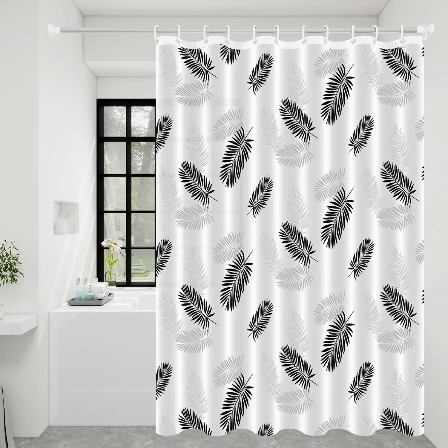 1pc Black Tropical Leaves Popular Shower Curtain Waterproof PEVA Botanical Bathroom Decor