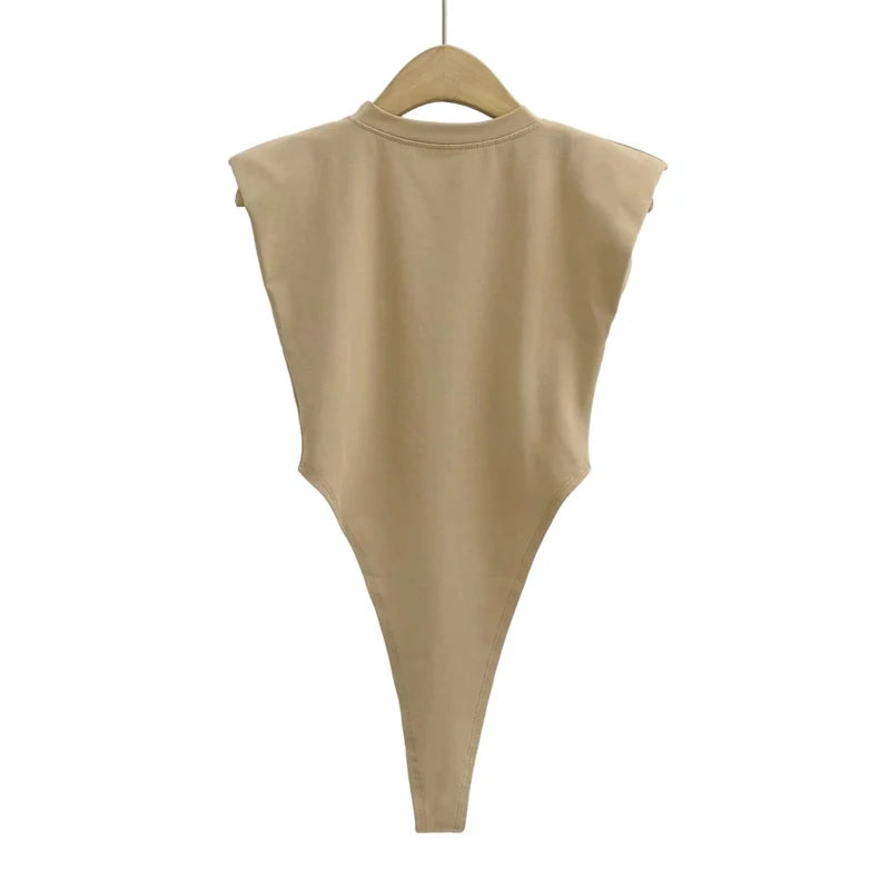 Summer 2025 Sexy Women's Bodycon Bodysuit Sleeveless Padded Shoulder One-Piece Black White Sexy Tops for Women
