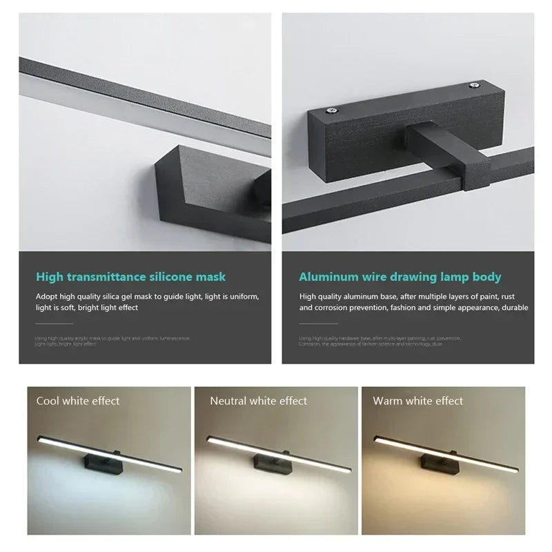 Modern LED Wall Lamp Bathroom Hardwares Sconce Three Colors Lights Aluminum Bathroom Bath Mirror Line Home Decor Light Fixture
