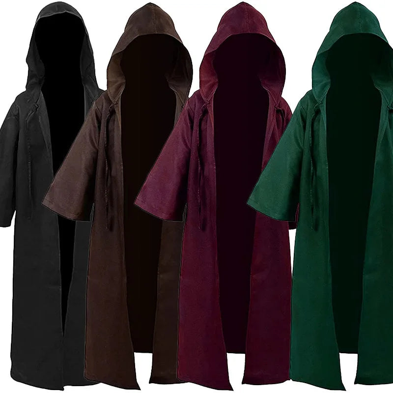 Halloween Festival Costumes Solid Long Robe Cosplay Costumes Abayas Hooded Punk Style Cloak Medieval Gothic Cape Novelty